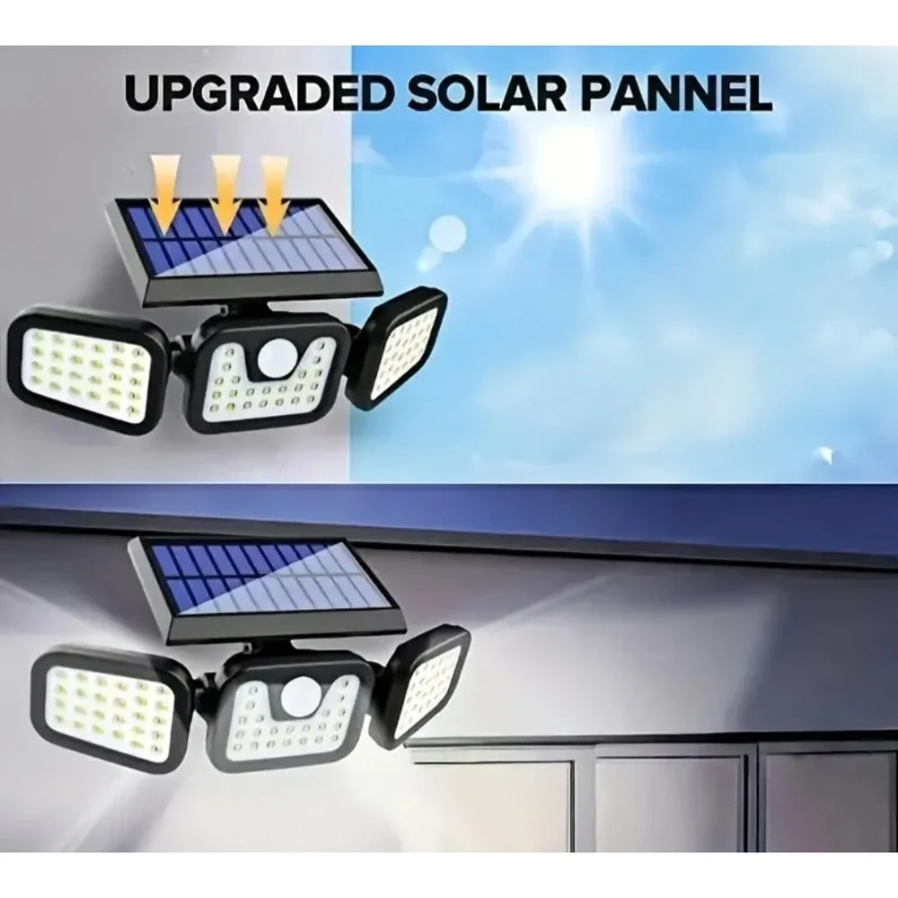2400 mA Solar Lights Outdoor with Motion Sensor,3 Head 270° Wide Angle Street